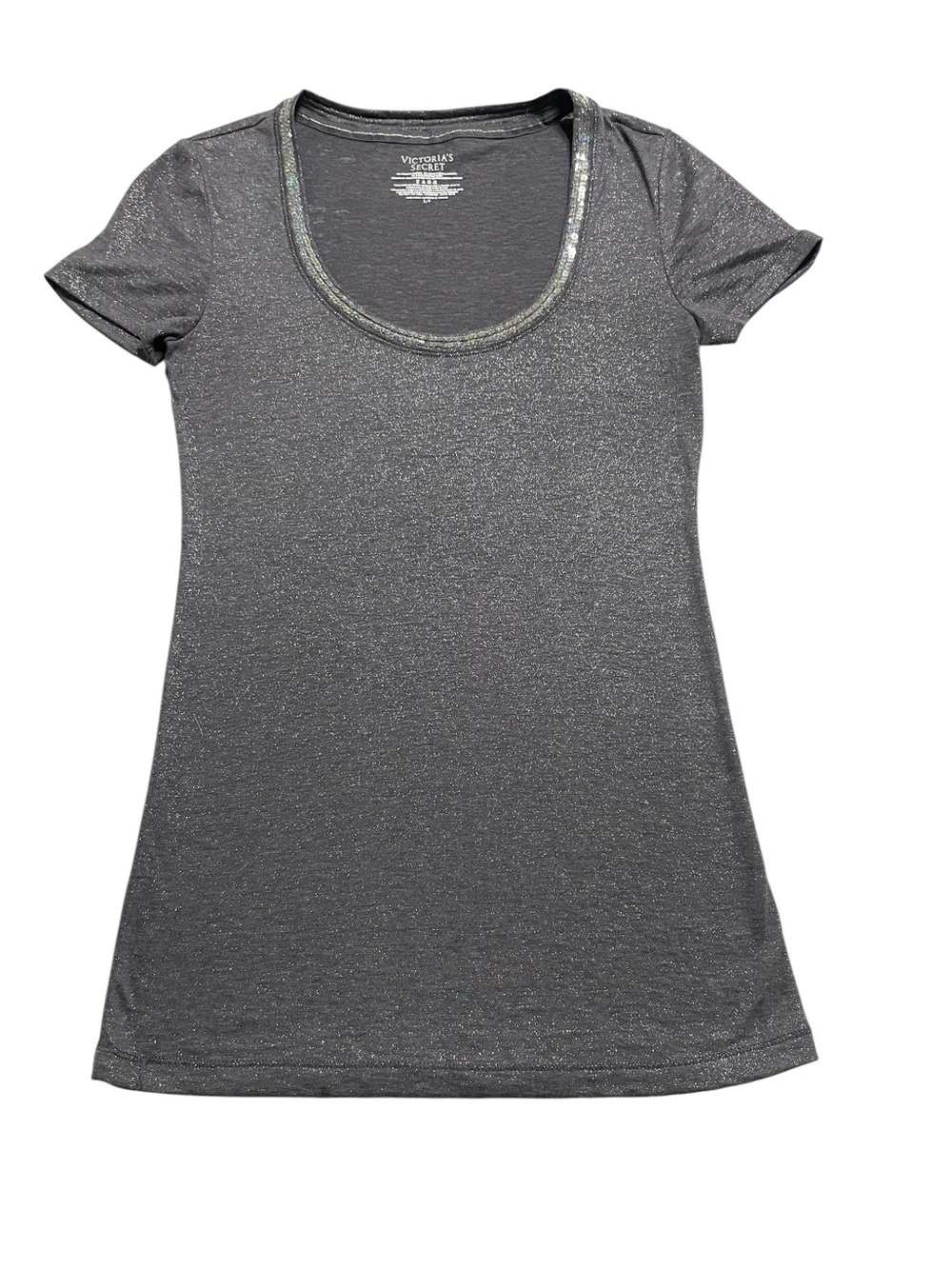 Victoria's Secret Silver-Gray Sequin Scoop Neck Short Sleeve Tee Mesh Size S